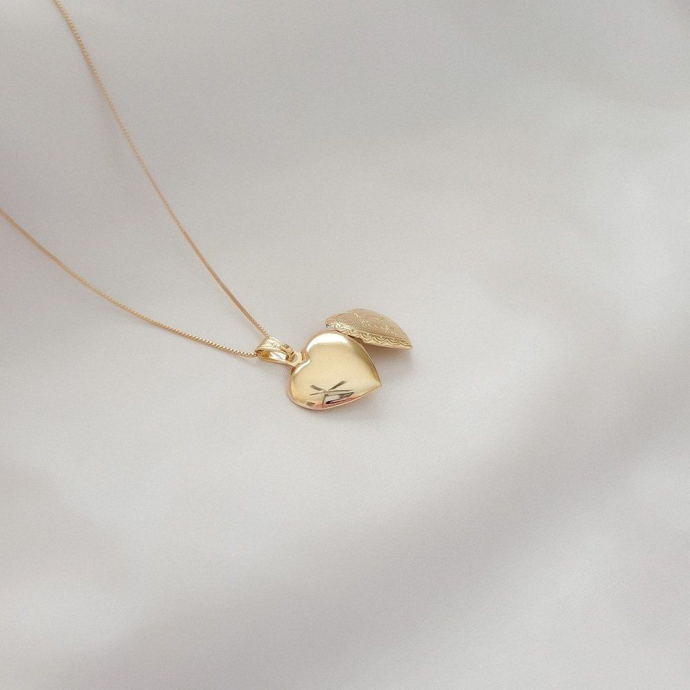 Gold Filled Box Chain Heart Locket Pendant Necklace Picture Necklace - Picture 4 of 5
